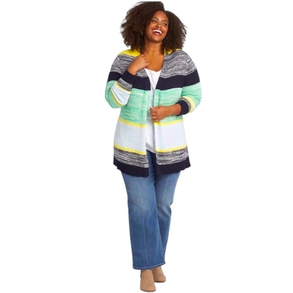 LANE BRYANT Classic Long-Sleeve Belted Colorblock Stripped Cardigan Womens 14/16 - Picture 2 of 8
